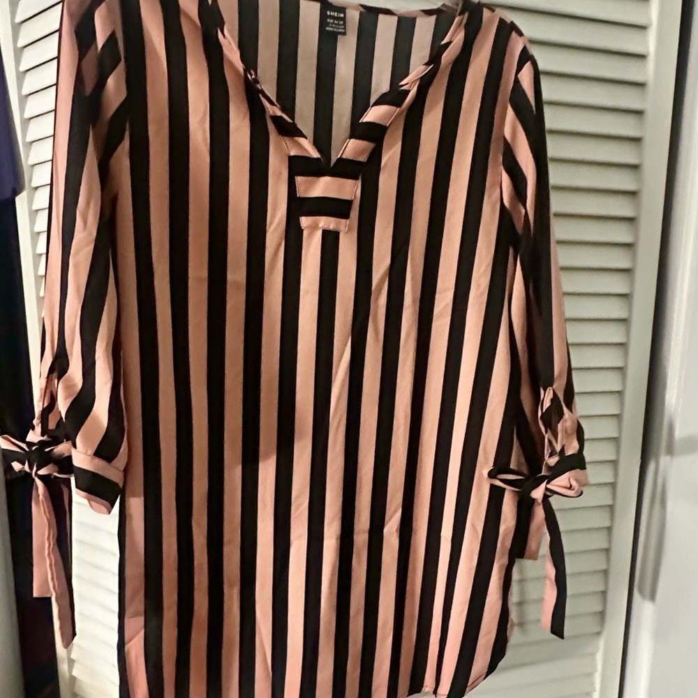 SHEIN Black and Pink Striped Blouse